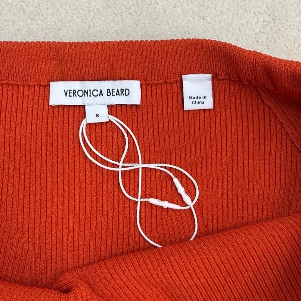 Veronica Beard Derick Off The Shoulder Ribbed Sweater Deep Orange Sz Small NWOT